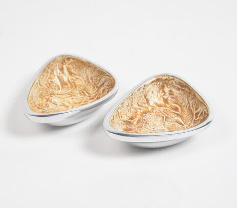 Textured aluminium triangular bowls (set of 2)